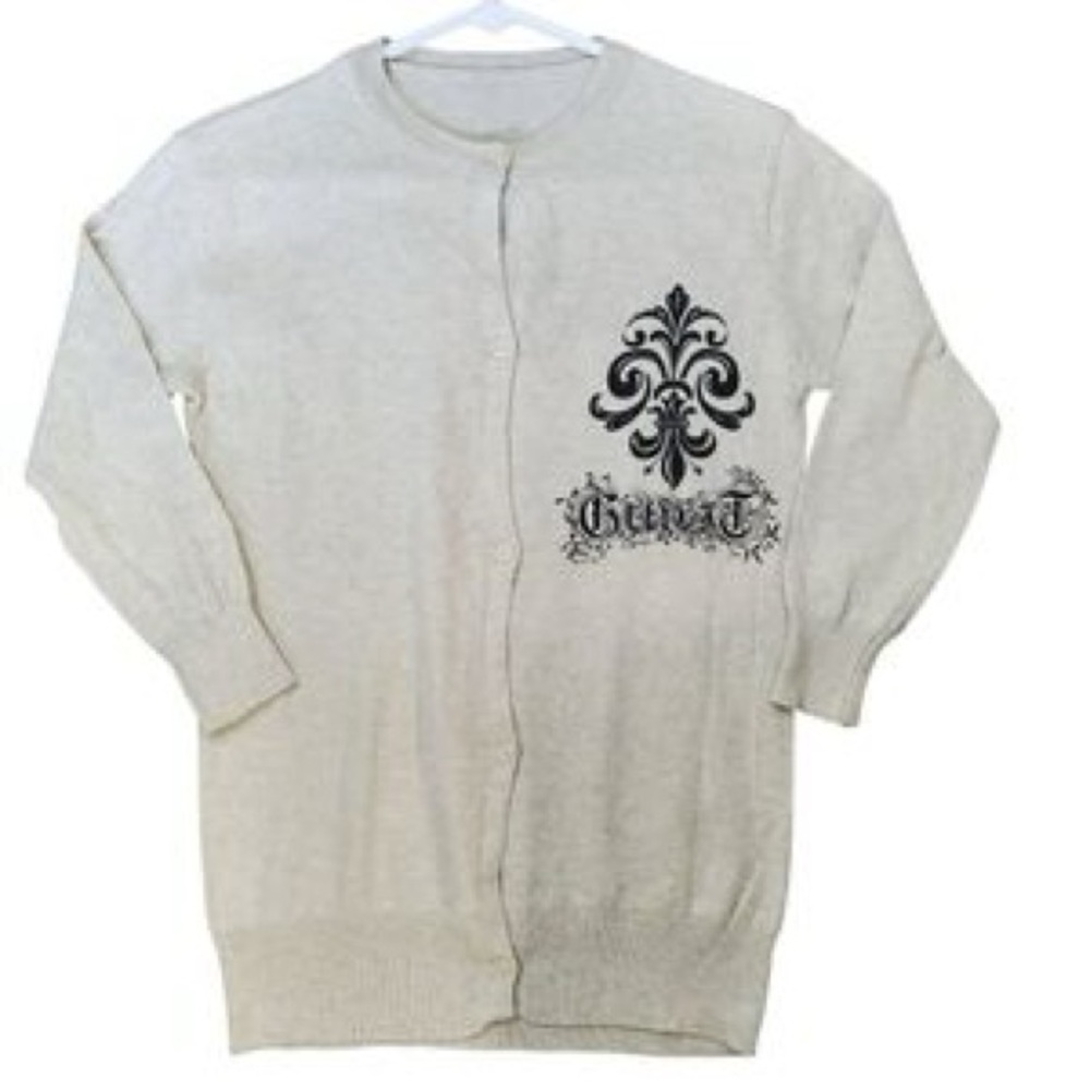 NWOT POL Cream Cardigan with Black Design Size Small
